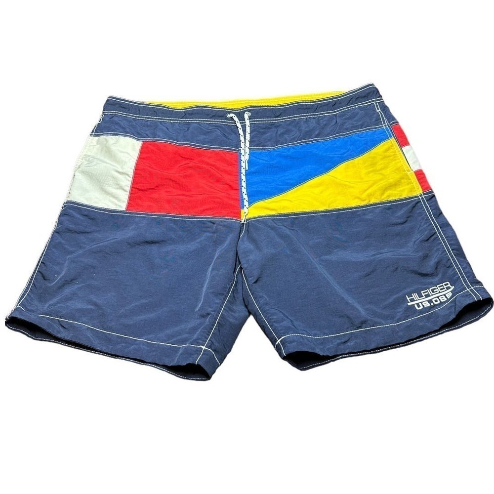 Tommy Hilfiger US.085 Mens Color Block Lined Swim Trunks Summer Beach Size XL